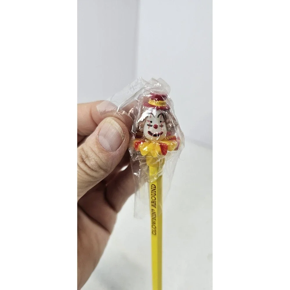 Vintage Clownin' Around New Wood Pencil w/ Clown Topper School Office‎ Carnival